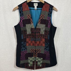 Chicos Embroidered Artsy Boho Retro Colorful Sleeveless Vest Womens Size M